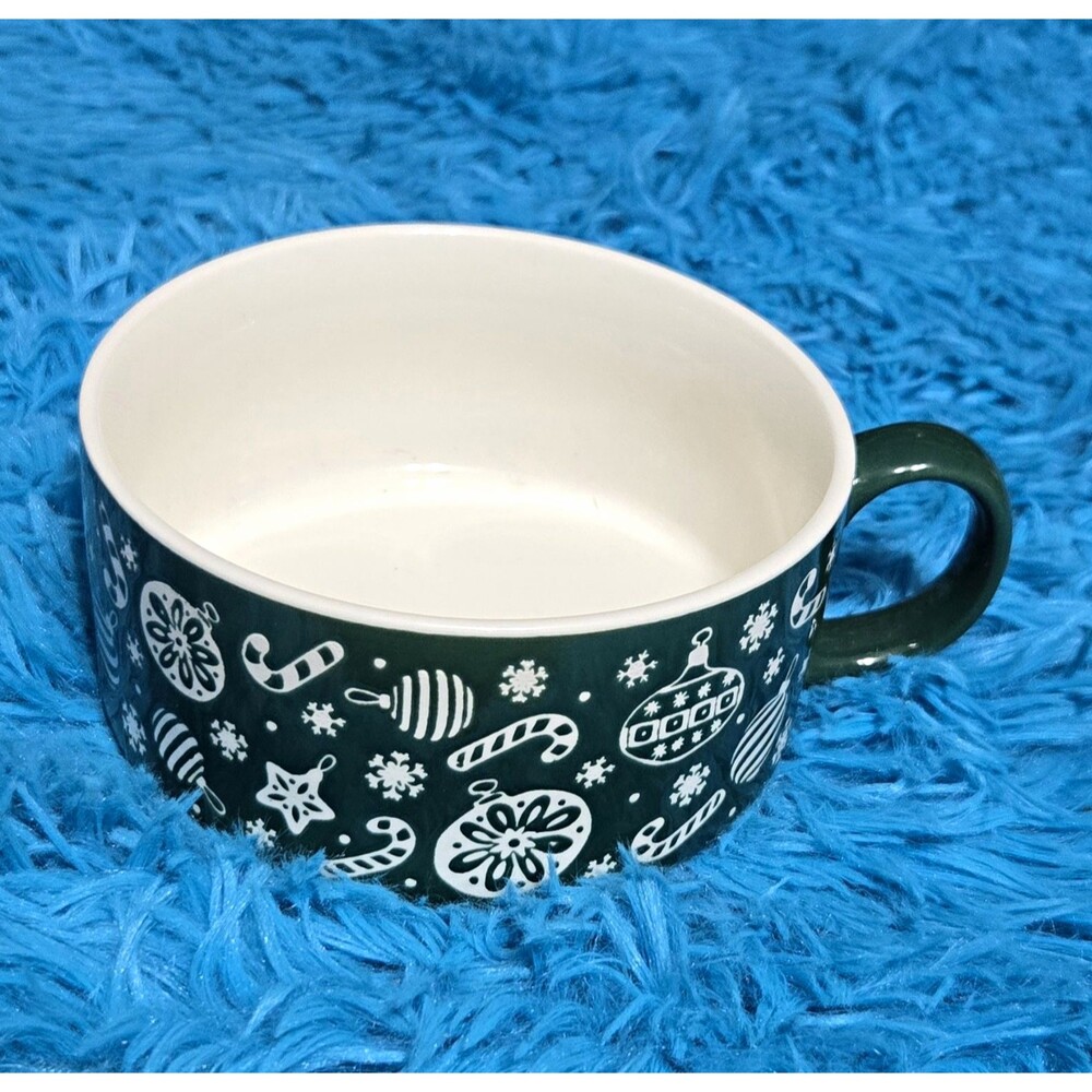 Holiday Style Christmas Ornaments Soup Bowl Green/White Ceramic 18.7 oz